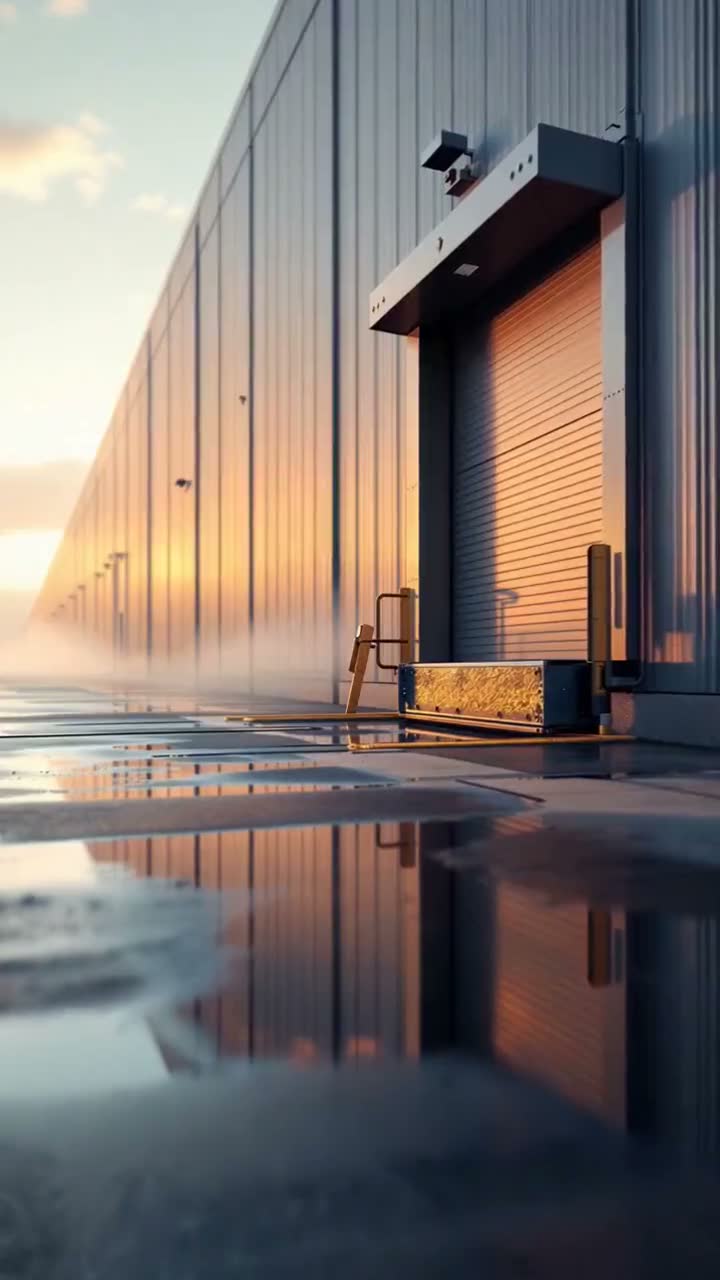Signature still: a warehouse loading dock at dawn